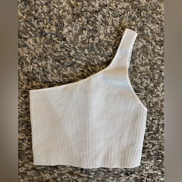 Aritzia Babaton Sculpt Knit One Shoulder Tank Light Blue - Picture 2 of 3